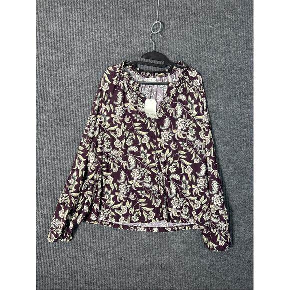 Wonderly Womens Blouse Size XXL Purple Floral Boho Button Front Peasant Stretch - Picture 1 of 9